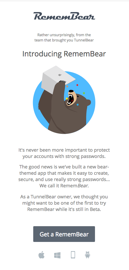 email campaign from remembear promoting new password manager
