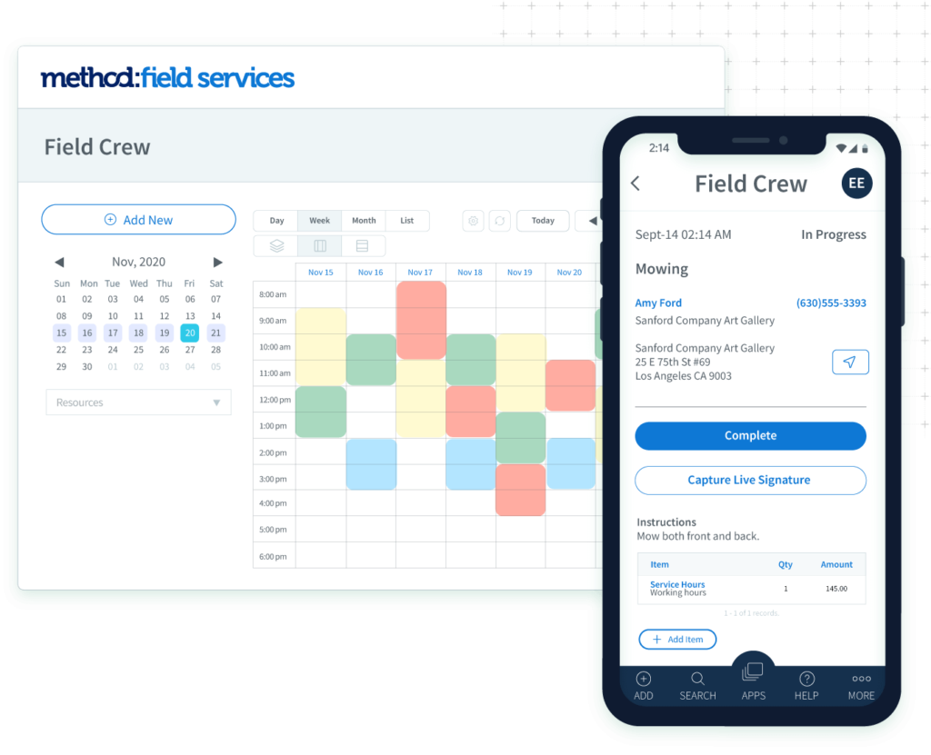 Method:Field Services calendar and mobile app views