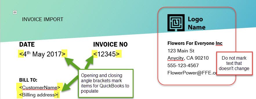 Screenshot showing how to configure an invoice import into QuickBooks.