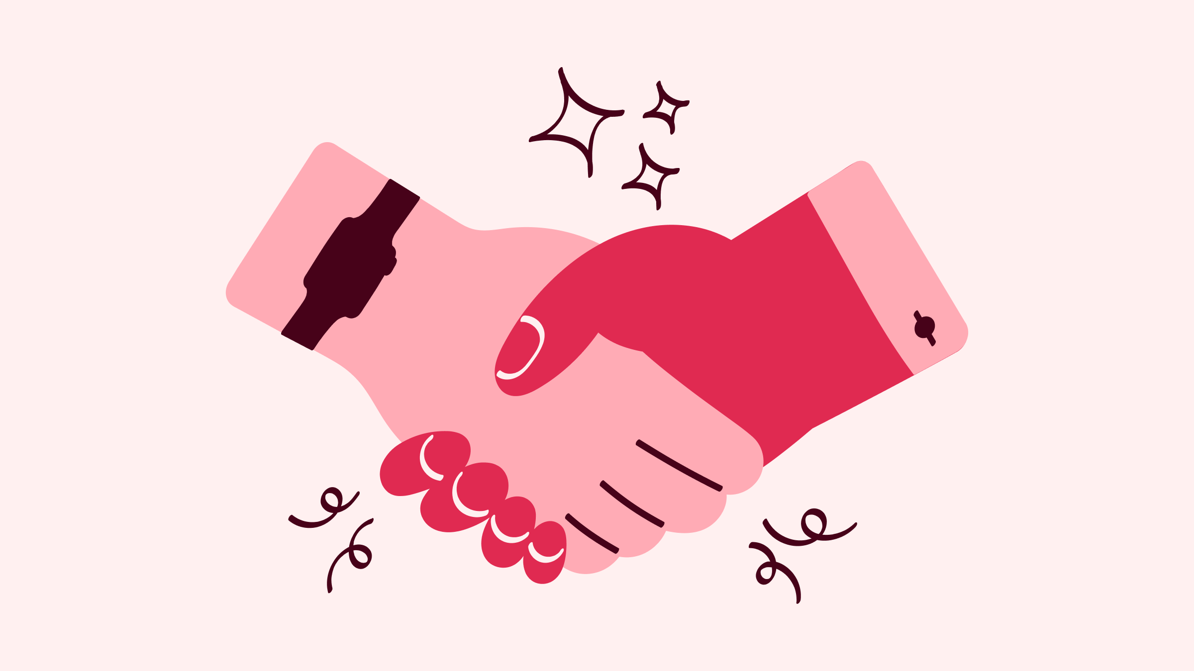 A fuchsia drawing of a handshake.