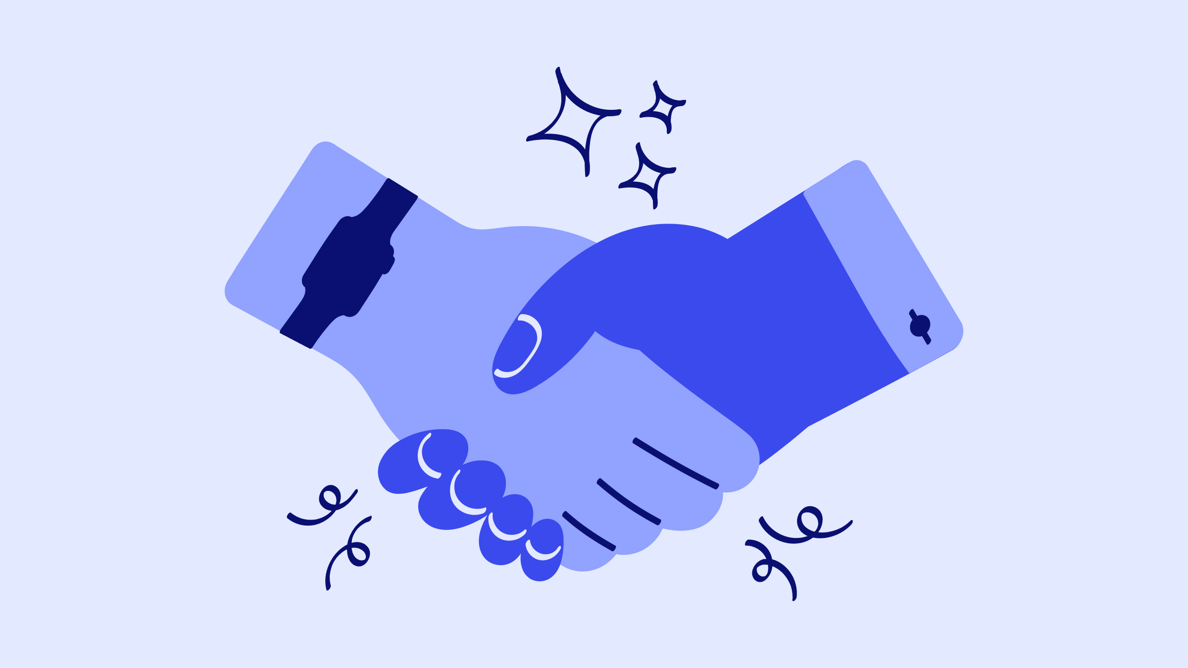 A purple drawing of a handshake.