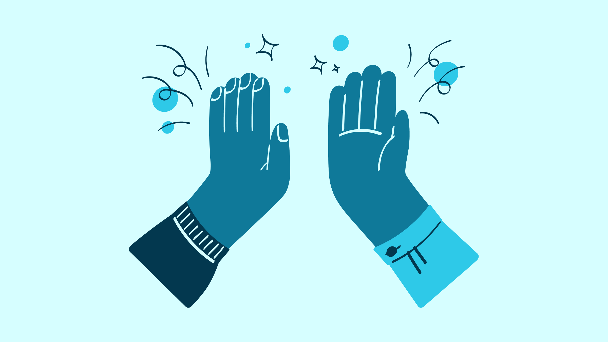 A teal drawing of two hands high-fiving.
