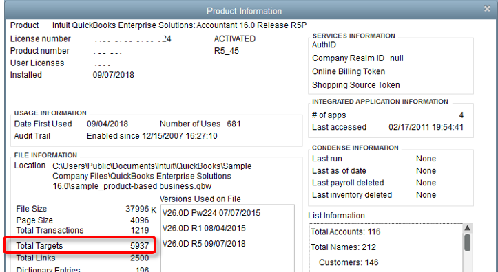 A screenshot showing where to find your total targets in QuickBooks Desktop.