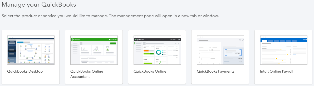 A screenshot of the QuickBooks CAMPs screen where it prompts to "Manage your QuickBooks."