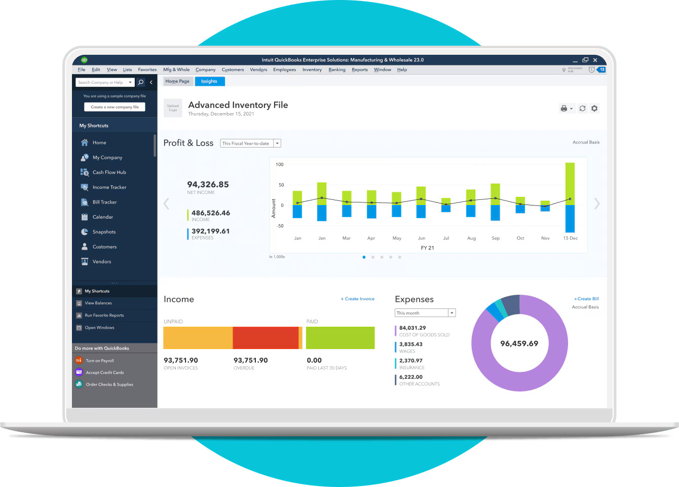 A screenshot of a QuickBooks Enterprise dashboard.