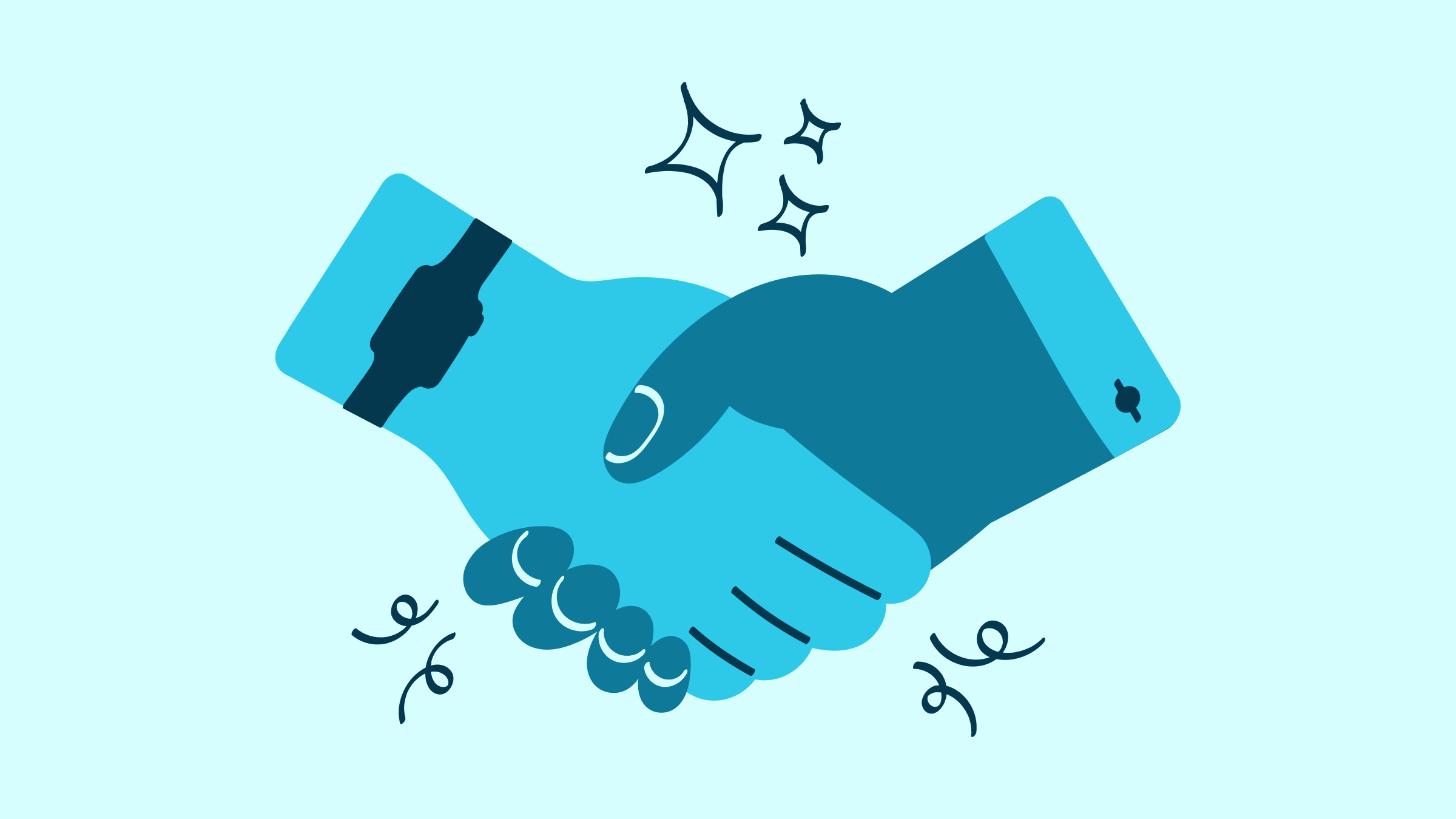 A teal drawing of a handshake.