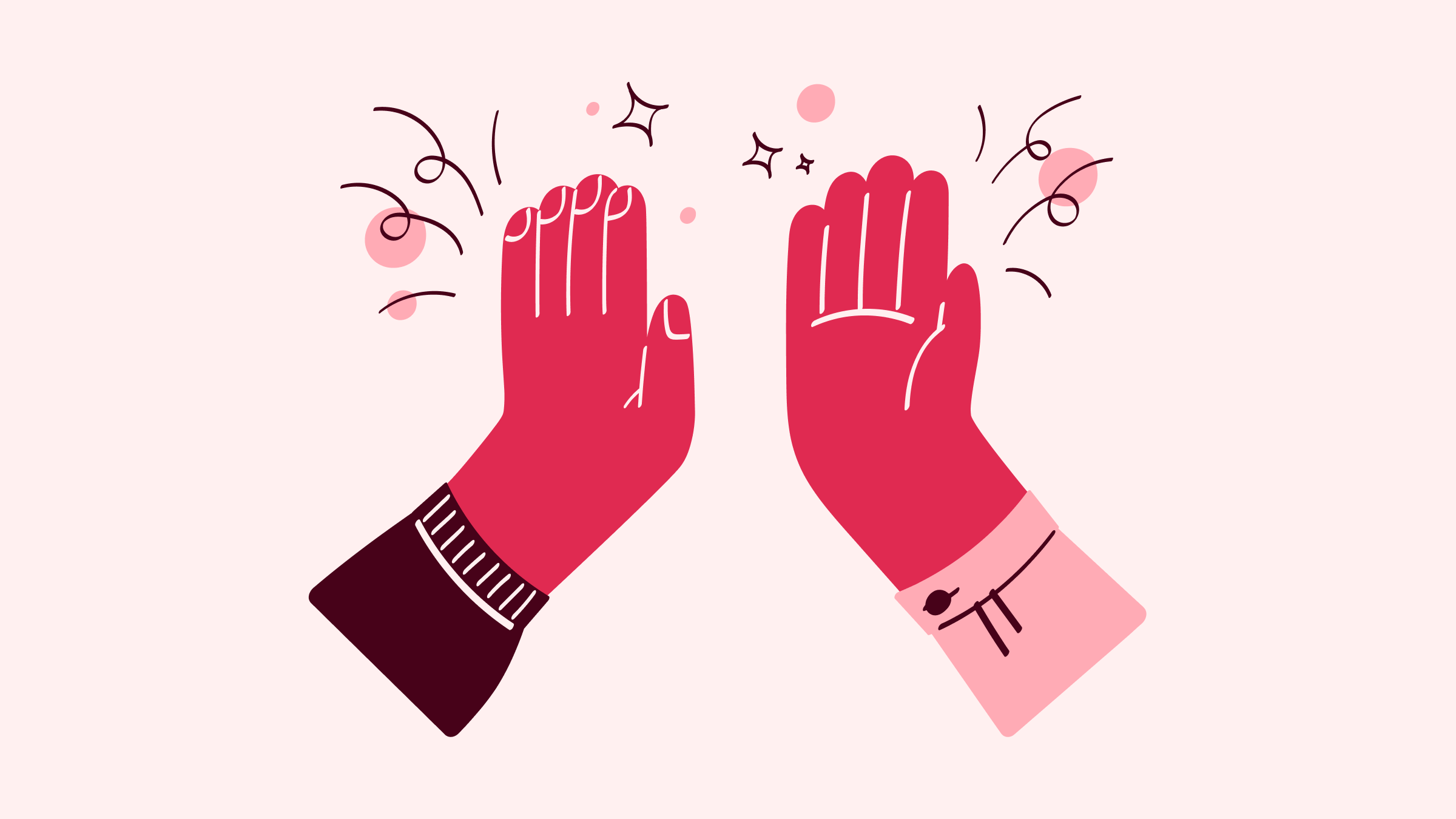 A fuchsia illustration of two hands high-fiving.