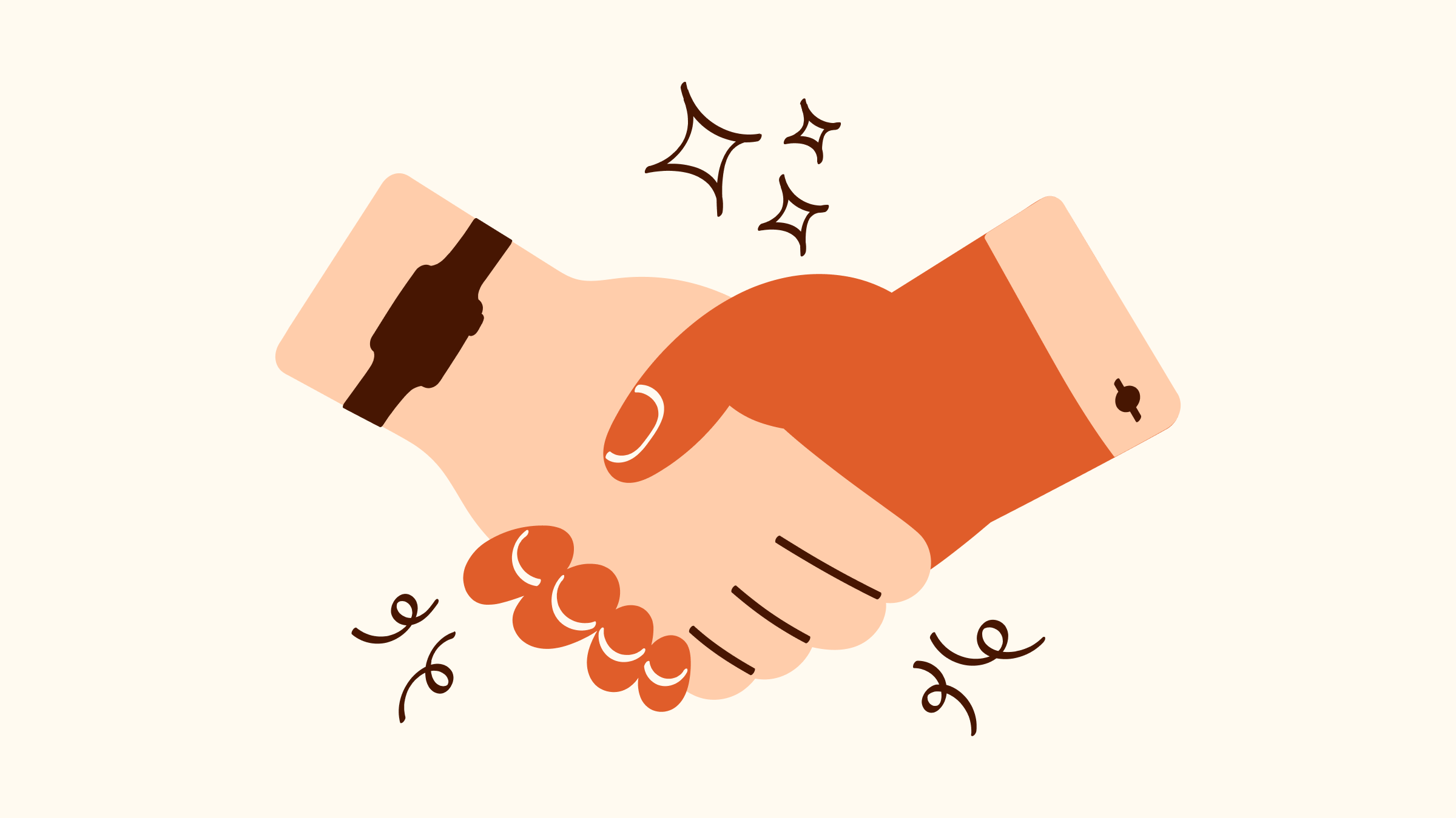 An orange illustration of a handshake.