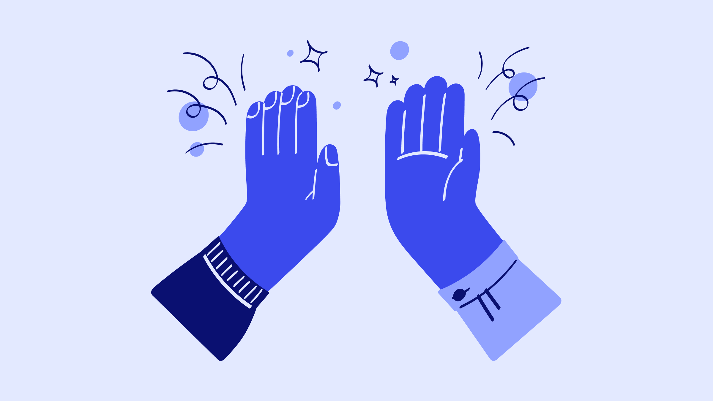 A purple illustration of two hands high-fiving.