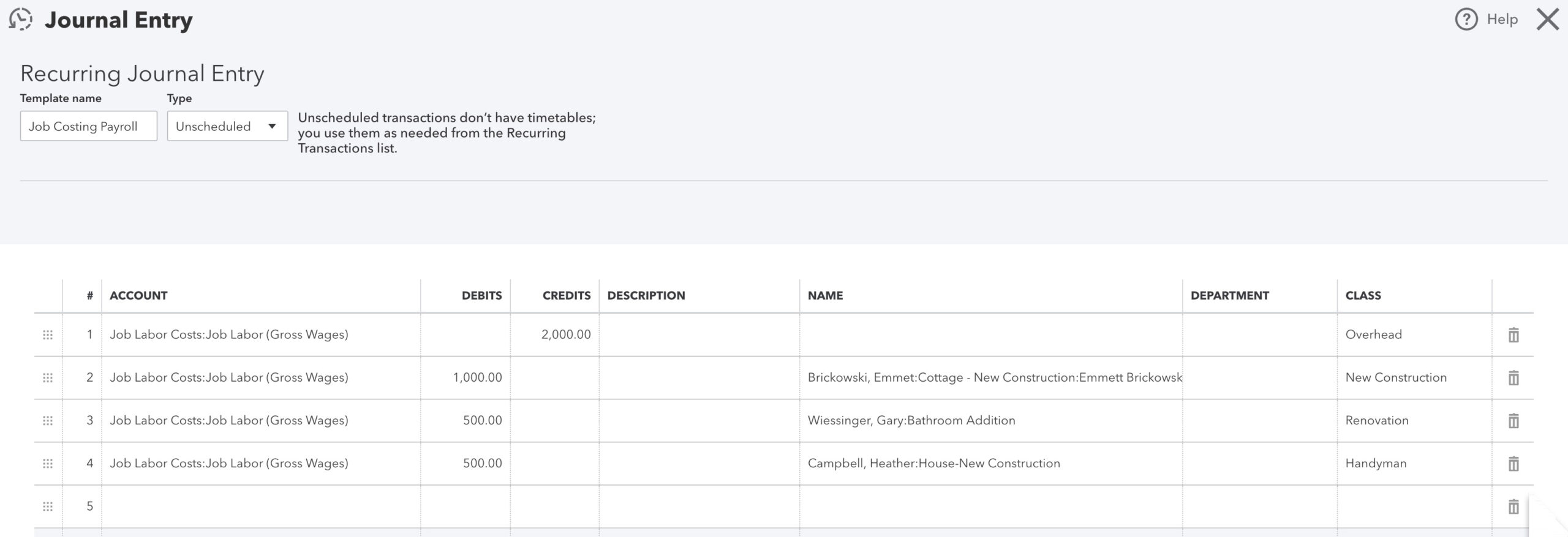 A screenshot showing recurring journal entries in QuickBooks Online.