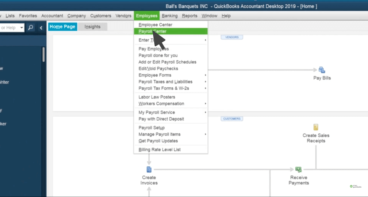 Screenshot showing where the Payroll Center is in QuickBooks Desktop.