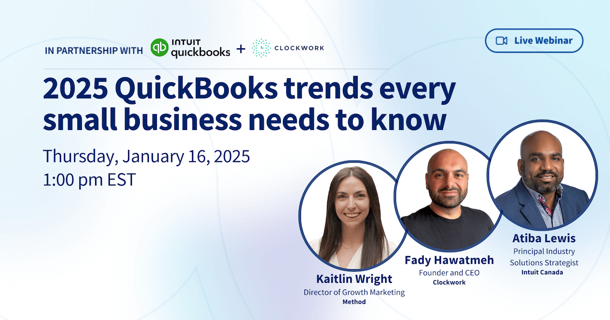 Promotional image for Method's webinar on 2025 QuickBooks trends, taking place on January 16th, 2025.