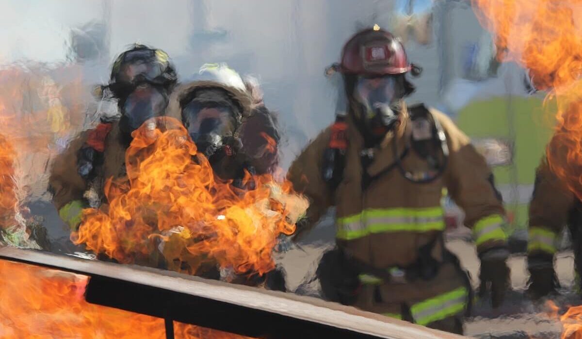 Firefighters putting out a fire.