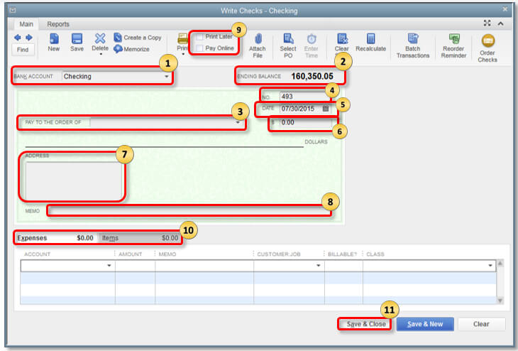 Screenshot showing how to print checks in QuickBooks Desktop.